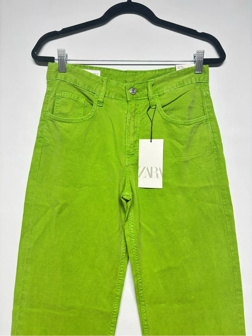 ✨Zara Women’s Mid-Rise Full Length Wide Leg Pants Lime Green Size 2